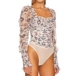 Free People Brunch Date Bodysuit, Ivory Combo, size Medium, New With Tags